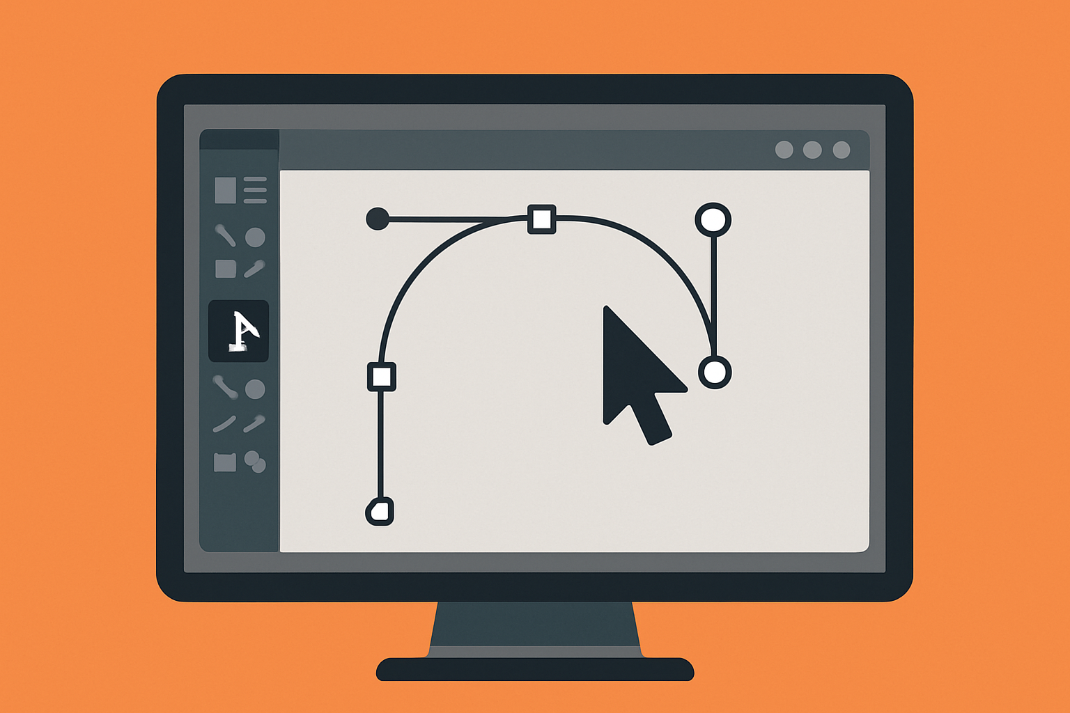 Interface Illustrator avec l’outil Plume en action et la modification d’une courbe de Bézier