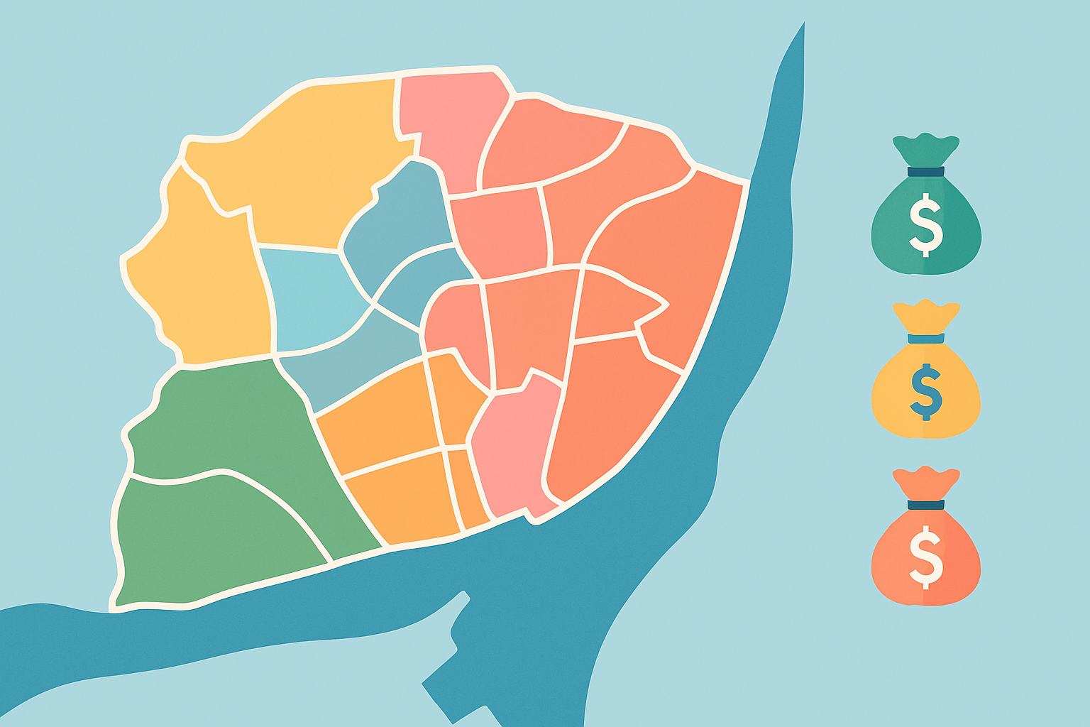 Carte illustrant les quartiers de Lisbonne recommandés selon les différents budgets.
