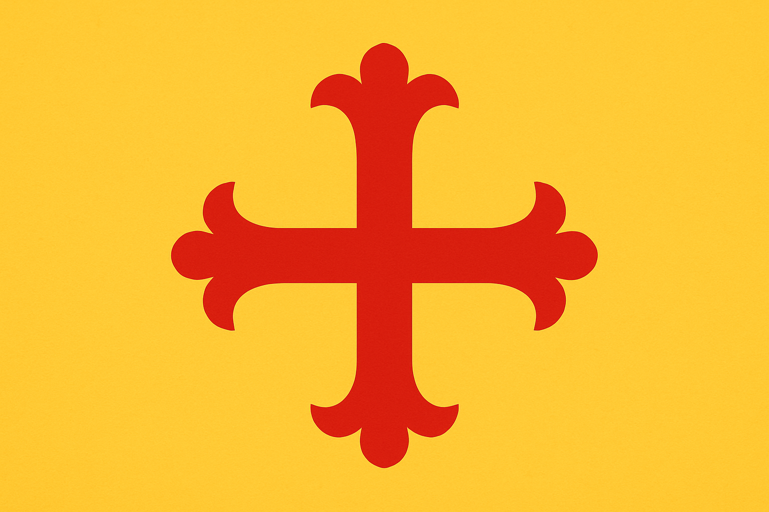 Représentation classique de la croix catalane, avec légendes expliquant ses éléments visuels distinctifs