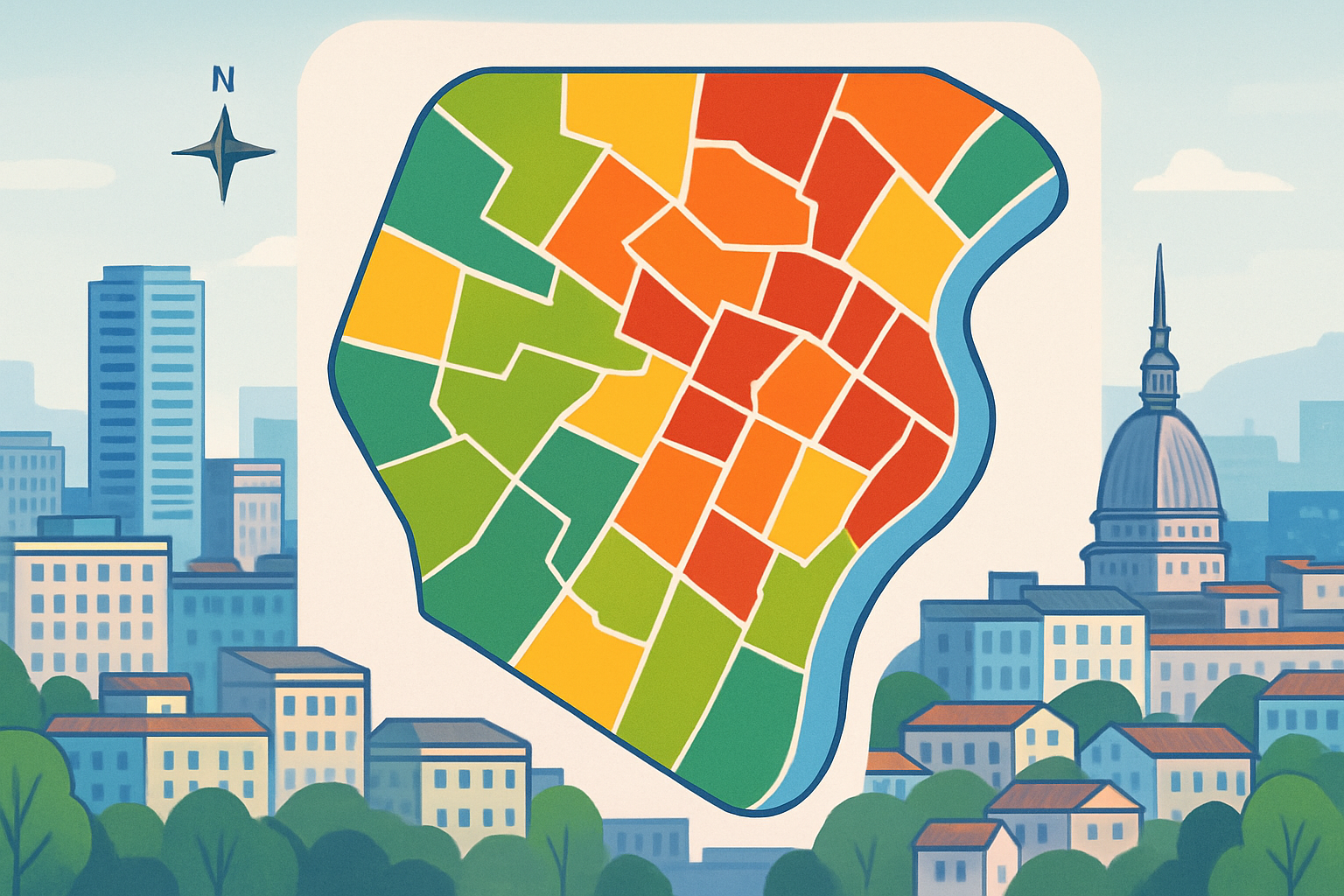 Carte illustrative des quartiers de Turin à éviter selon les recommandations locales
