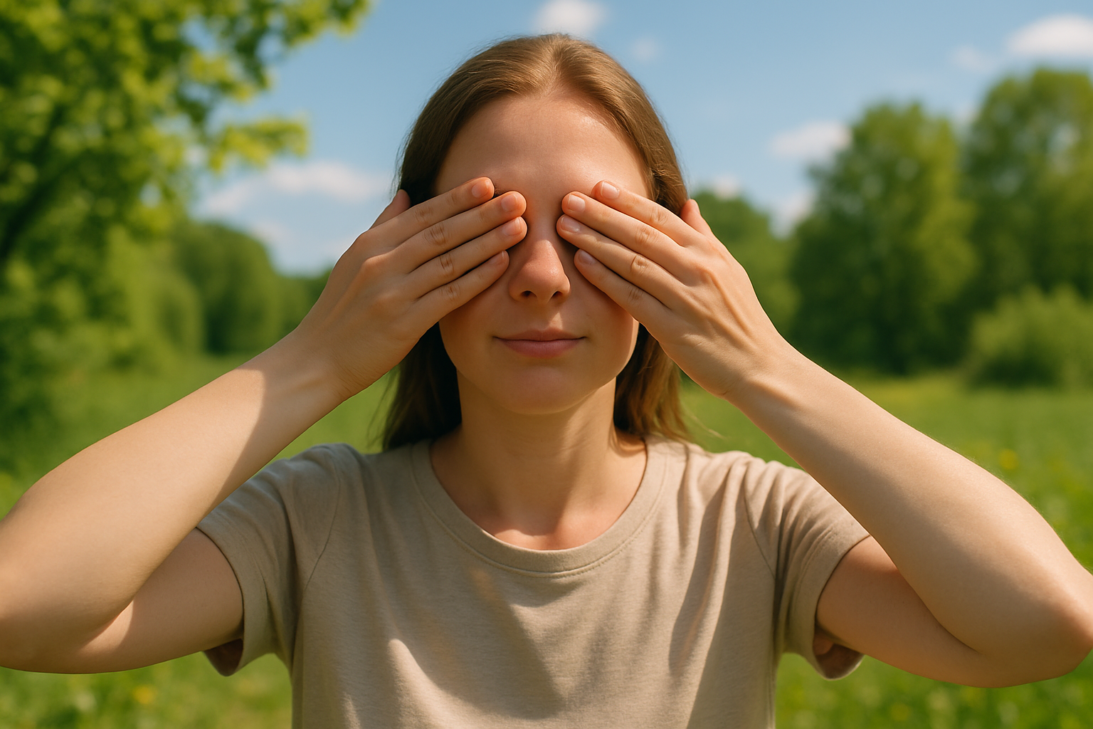 Personne pratiquant des exercices naturels de débridage des yeux au milieu d