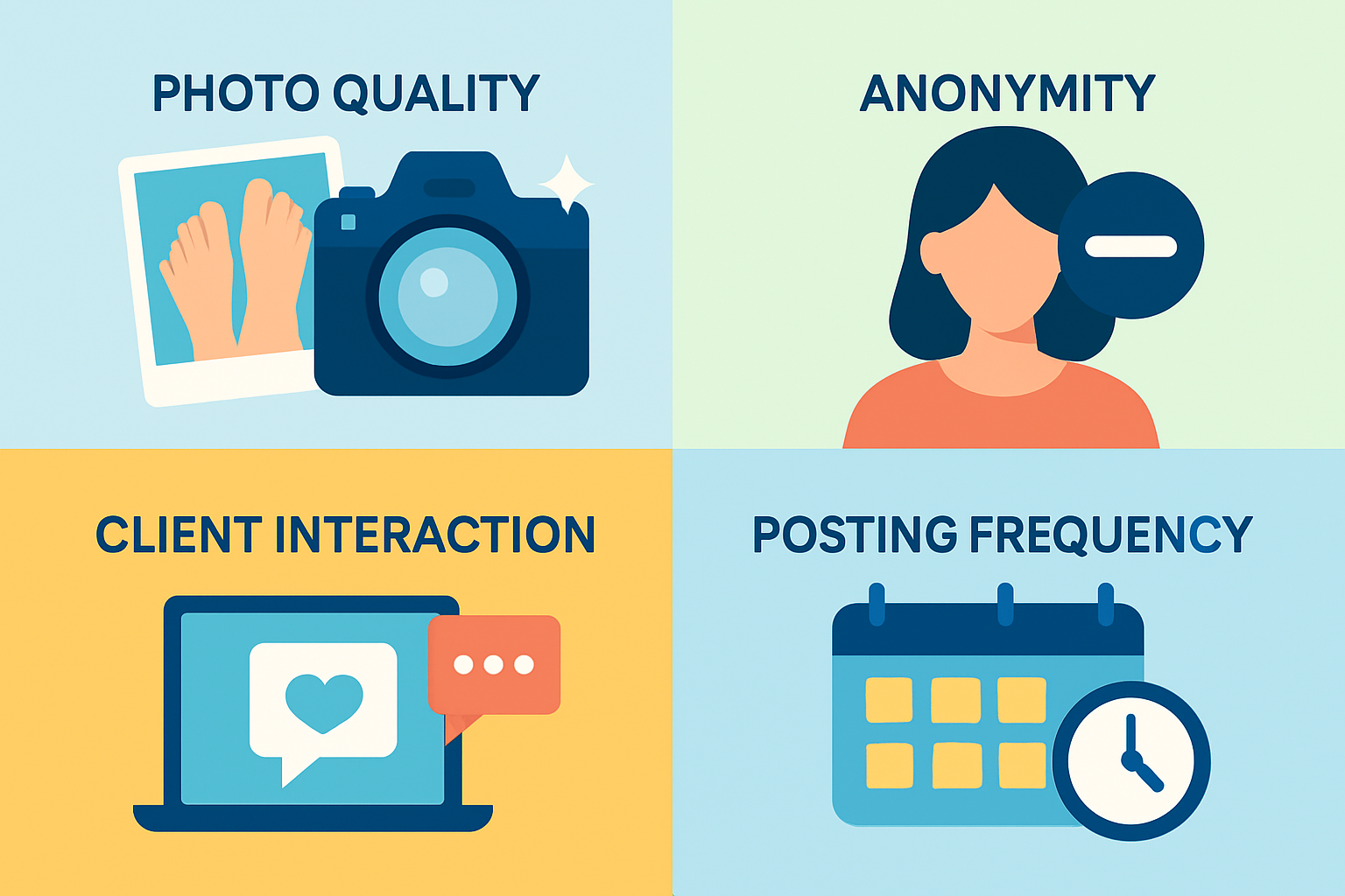 Infographie présentant les bonnes pratiques photo et de mise en ligne pour maximiser les ventes de photos de pieds.