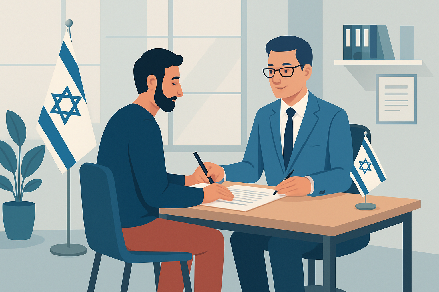 Un bureau administratif israélien où une personne reçoit de l