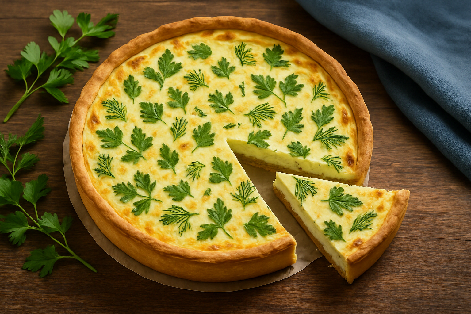 Tarte salée à la brousse maison fraîchement sortie du four, prête à être dégustée