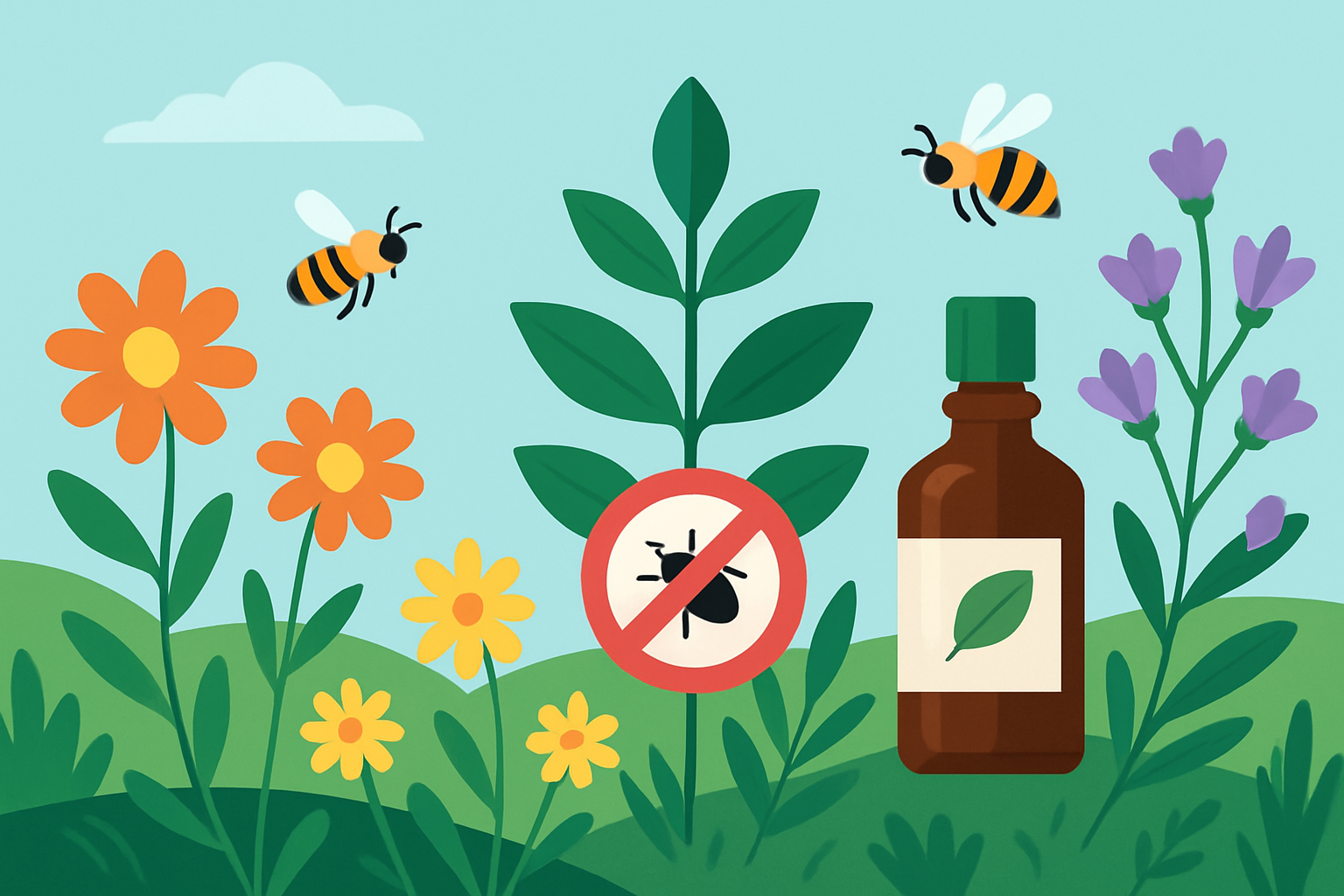Utilisation de plantes et huiles essentielles pour éloigner les abeilles naturellement dans un jardin.