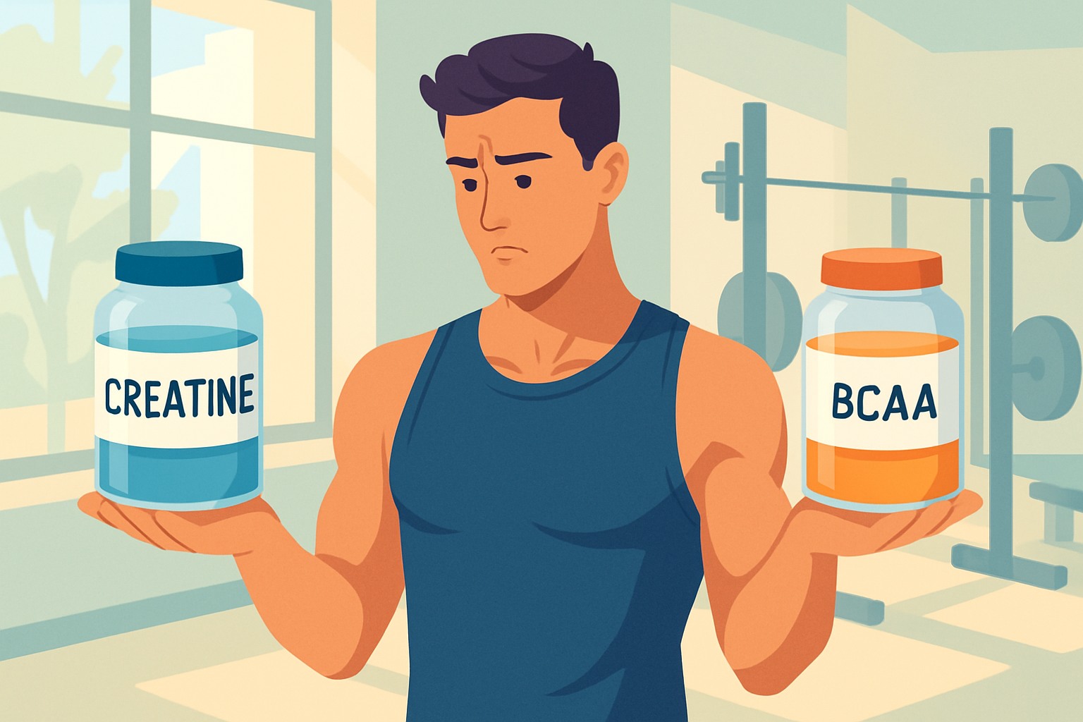 Comparaison visuelle des compléments créatine et BCAA pour la musculation
