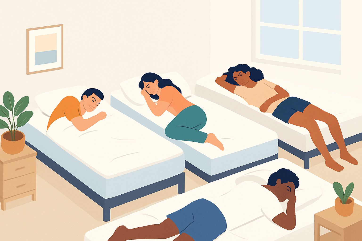 Illustration des différentes positions de sommeil et leurs impacts sur le choix de matelas